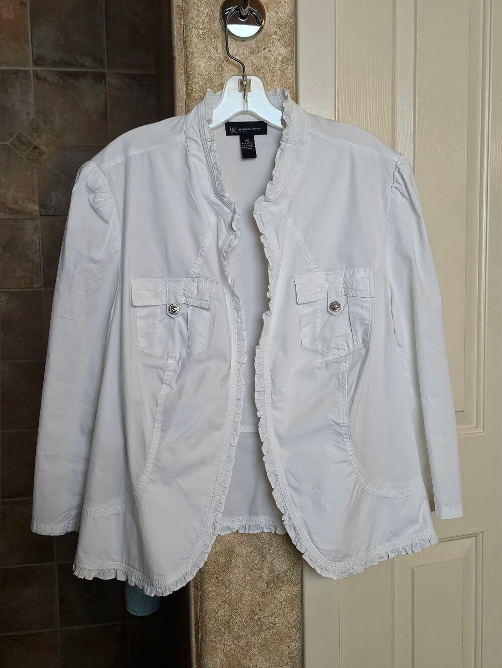 INC International Concepts White Ruffle-Trim Jacket - Size 2X